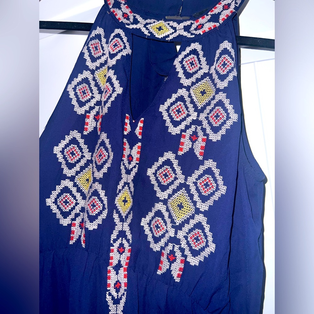 NWOT Navy Maxi w/ Geometric Embroidery